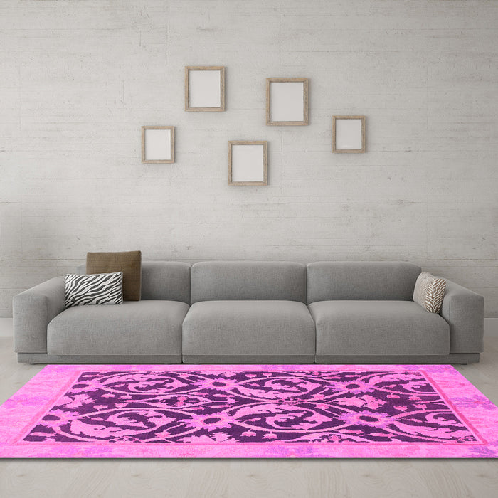Machine Washable Abstract Pink Modern Rug in a Living Room, wshabs1228pnk