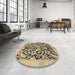 Round Machine Washable Abstract Yellow Rug in a Office, wshabs1228