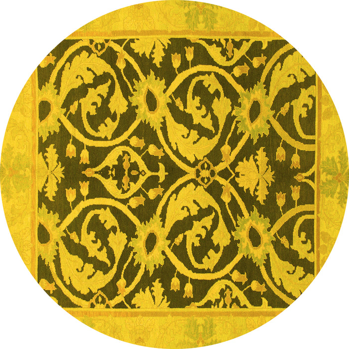 Round Machine Washable Abstract Yellow Modern Rug, wshabs1228yw