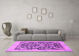 Machine Washable Abstract Purple Modern Area Rugs in a Living Room, wshabs1228pur