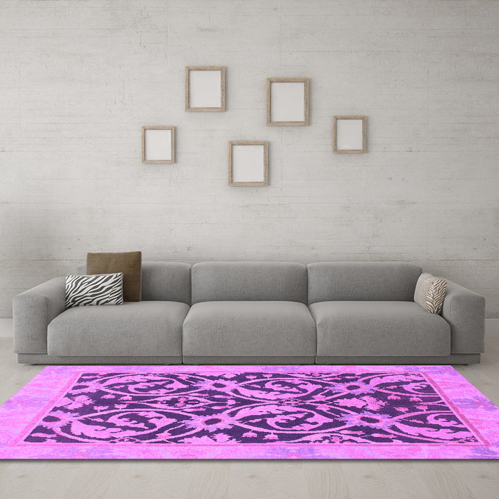Machine Washable Abstract Purple Modern Area Rugs in a Living Room, wshabs1228pur