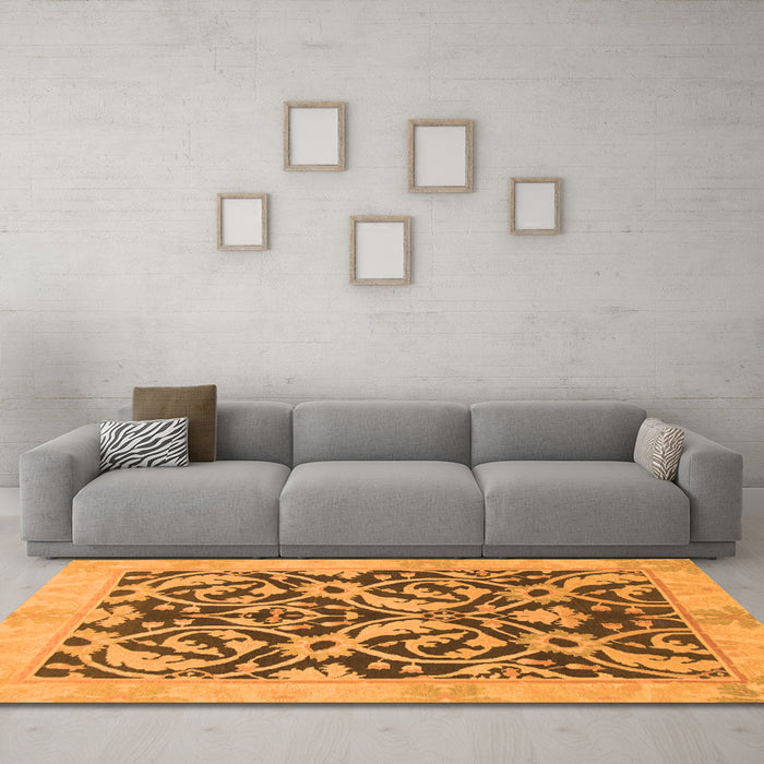 Machine Washable Abstract Orange Modern Area Rugs in a Living Room, wshabs1228org