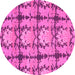 Round Machine Washable Abstract Pink Modern Rug, wshabs1229pnk