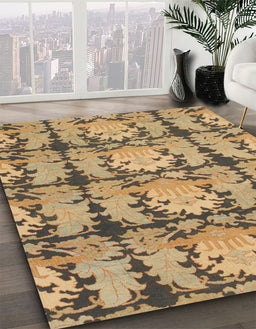 Machine Washable Abstract Metallic Gold Rug in a Family Room, wshabs1229