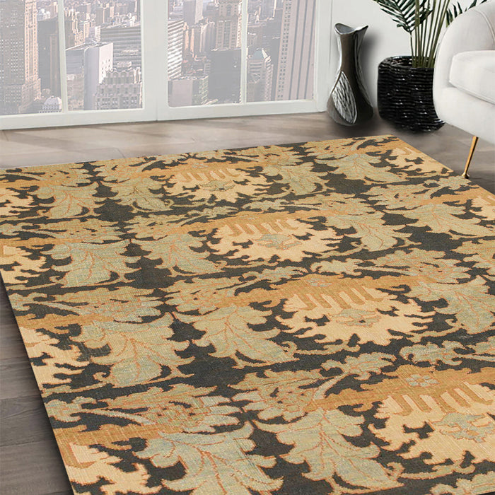 Machine Washable Abstract Metallic Gold Rug in a Family Room, wshabs1229