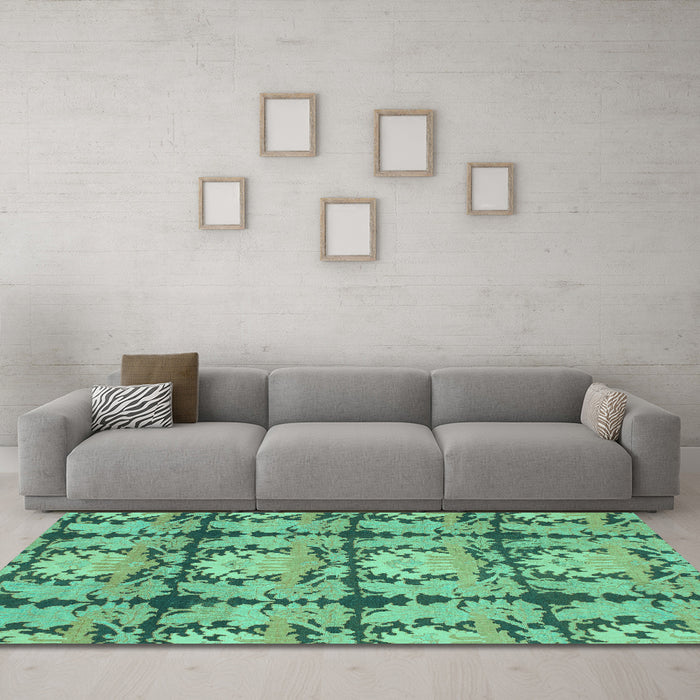 Machine Washable Abstract Turquoise Modern Area Rugs in a Living Room,, wshabs1229turq