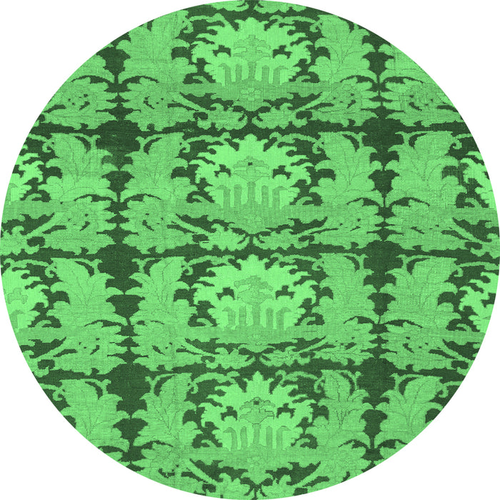 Round Machine Washable Abstract Emerald Green Modern Area Rugs, wshabs1229emgrn