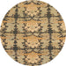 Round Machine Washable Abstract Metallic Gold Rug, wshabs1229