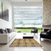 Square Abstract Metallic Gold Modern Rug in a Living Room, abs1229