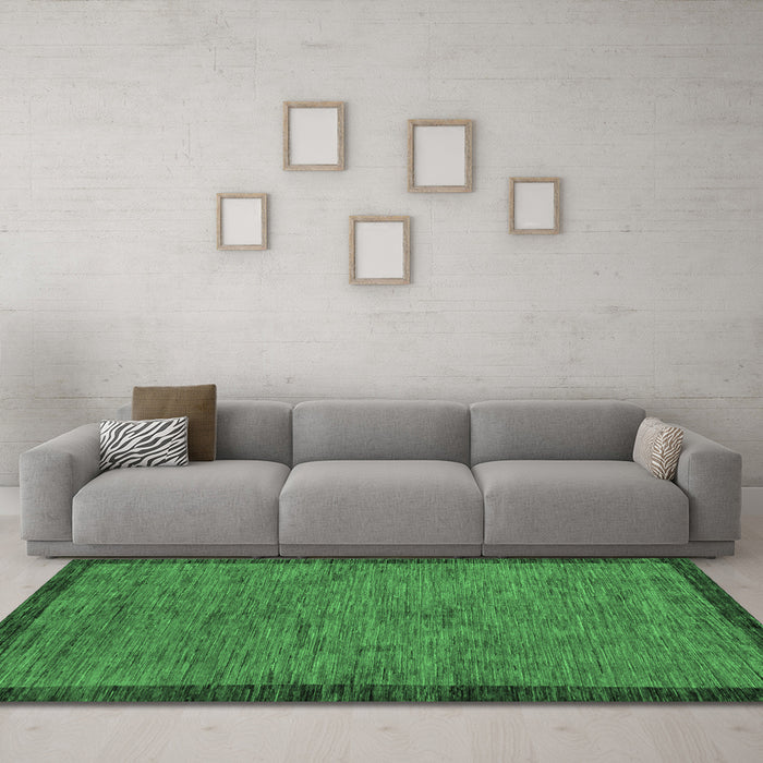 Machine Washable Abstract Emerald Green Modern Area Rugs in a Living Room,, wshabs122emgrn