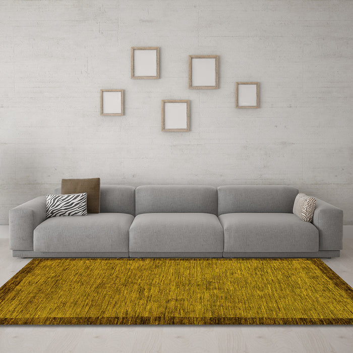 Machine Washable Abstract Yellow Modern Rug in a Living Room, wshabs122yw
