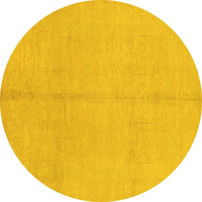 Round Machine Washable Abstract Yellow Modern Rug, wshabs1230yw