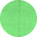 Round Machine Washable Abstract Emerald Green Modern Area Rugs, wshabs1230emgrn