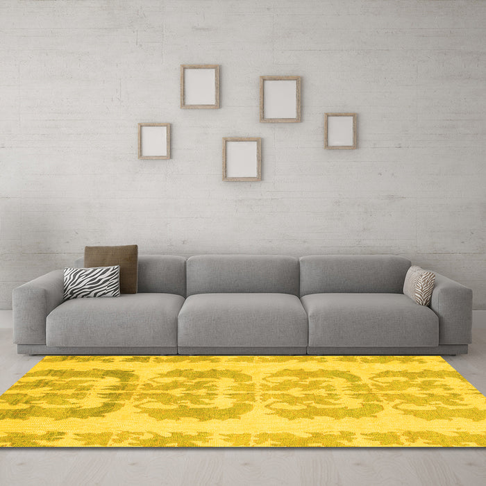 Machine Washable Abstract Yellow Modern Rug in a Living Room, wshabs1231yw