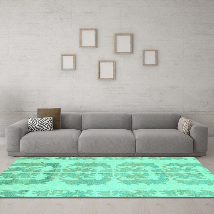 Machine Washable Abstract Turquoise Modern Area Rugs in a Living Room,, wshabs1231turq
