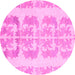 Round Machine Washable Abstract Pink Modern Rug, wshabs1231pnk