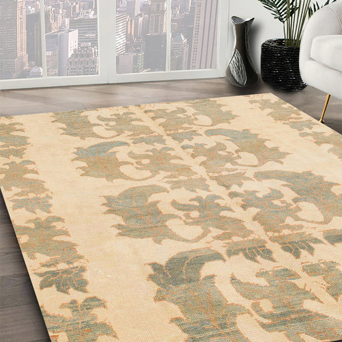 Abstract Brown Gold Modern Rug in Family Room, abs1231