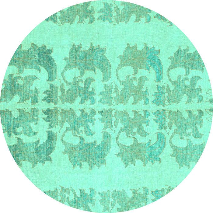 Round Machine Washable Abstract Turquoise Modern Area Rugs, wshabs1231turq