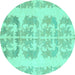 Round Machine Washable Abstract Turquoise Modern Area Rugs, wshabs1231turq