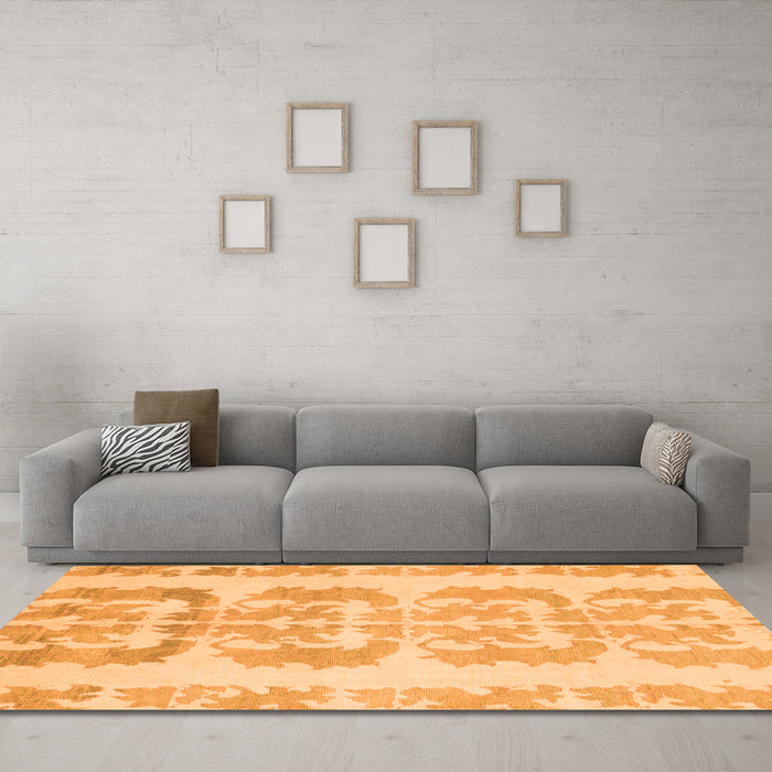 Machine Washable Abstract Orange Modern Area Rugs in a Living Room, wshabs1231org