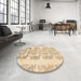 Round Machine Washable Abstract Brown Gold Rug in a Office, wshabs1231