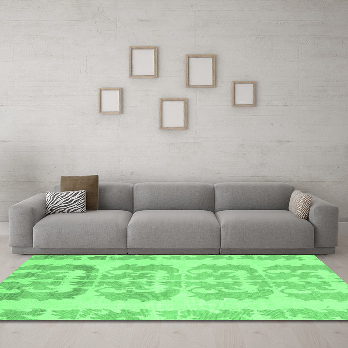 Machine Washable Abstract Emerald Green Modern Area Rugs in a Living Room,, wshabs1231emgrn