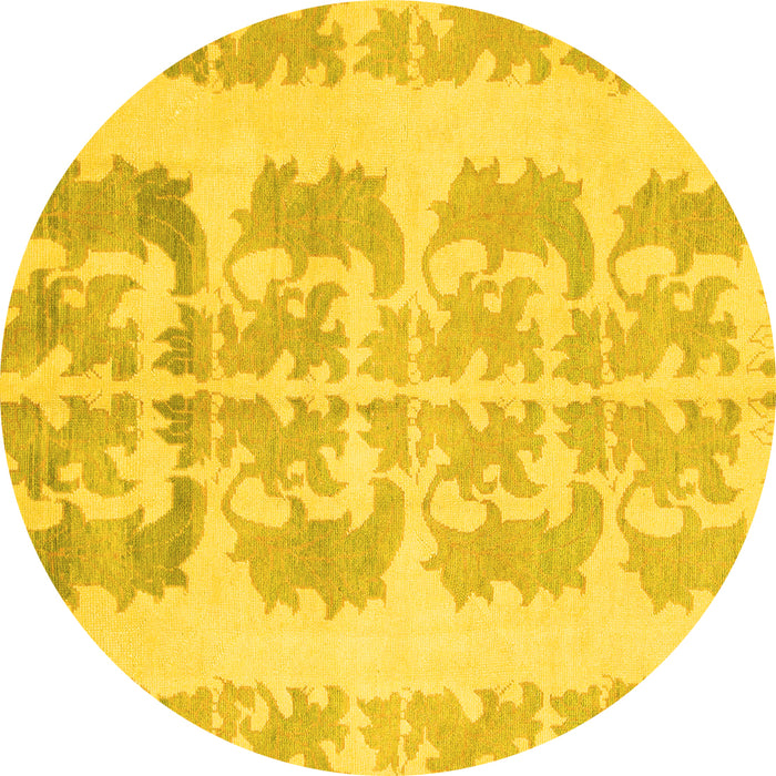 Round Machine Washable Abstract Yellow Modern Rug, wshabs1231yw