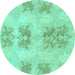 Round Machine Washable Abstract Turquoise Modern Area Rugs, wshabs1232turq