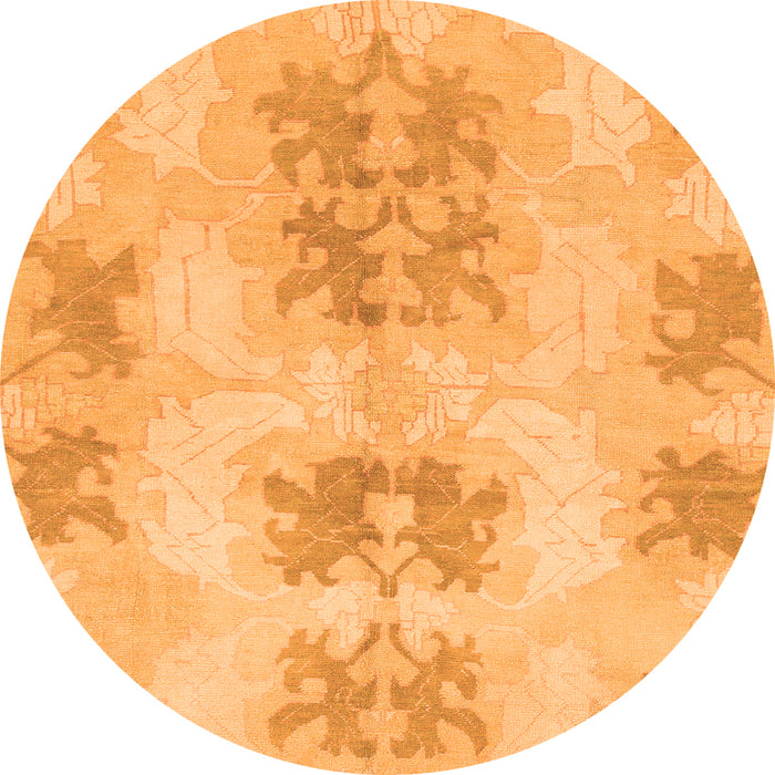 Round Machine Washable Abstract Orange Modern Area Rugs, wshabs1232org