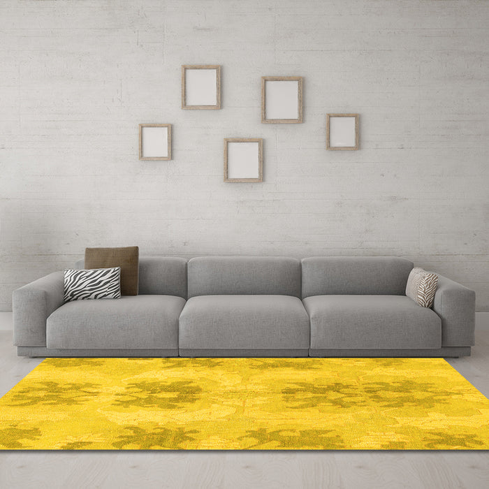 Machine Washable Abstract Yellow Modern Rug in a Living Room, wshabs1232yw