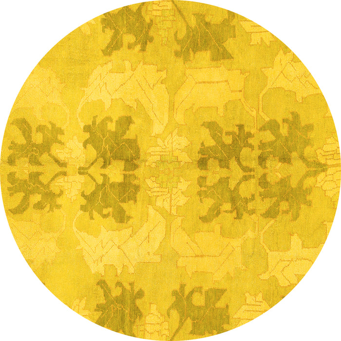Round Machine Washable Abstract Yellow Modern Rug, wshabs1232yw
