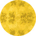 Round Machine Washable Abstract Yellow Modern Rug, wshabs1232yw