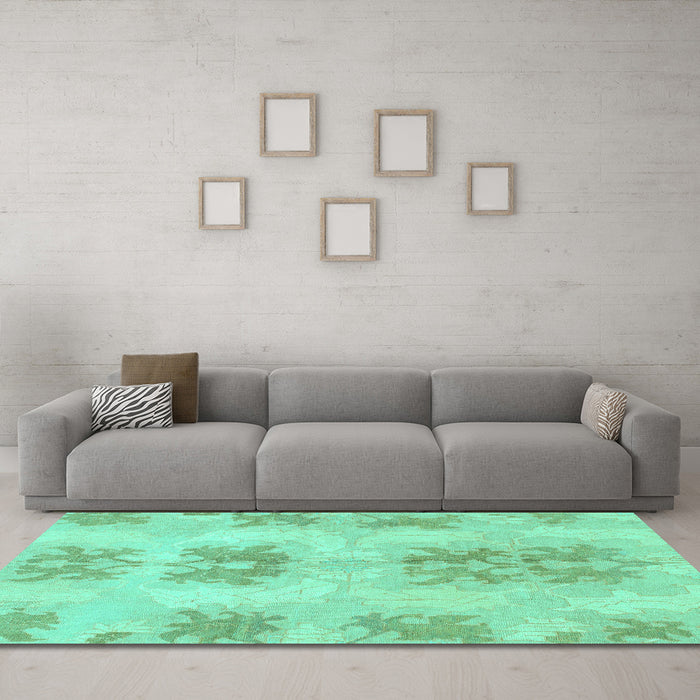 Machine Washable Abstract Turquoise Modern Area Rugs in a Living Room,, wshabs1232turq