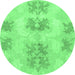 Round Machine Washable Abstract Emerald Green Modern Area Rugs, wshabs1232emgrn