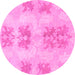 Round Machine Washable Abstract Pink Modern Rug, wshabs1232pnk