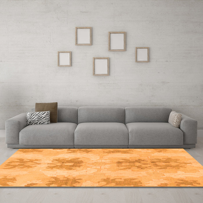 Machine Washable Abstract Orange Modern Area Rugs in a Living Room, wshabs1232org