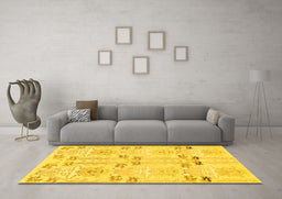 Machine Washable Abstract Yellow Modern Rug in a Living Room, wshabs1233yw