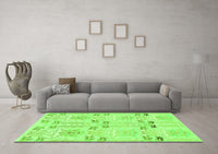 Machine Washable Abstract Green Modern Rug, wshabs1233grn