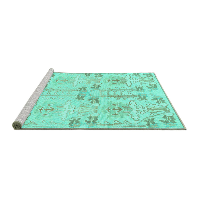 Sideview of Machine Washable Abstract Turquoise Modern Area Rugs, wshabs1233turq