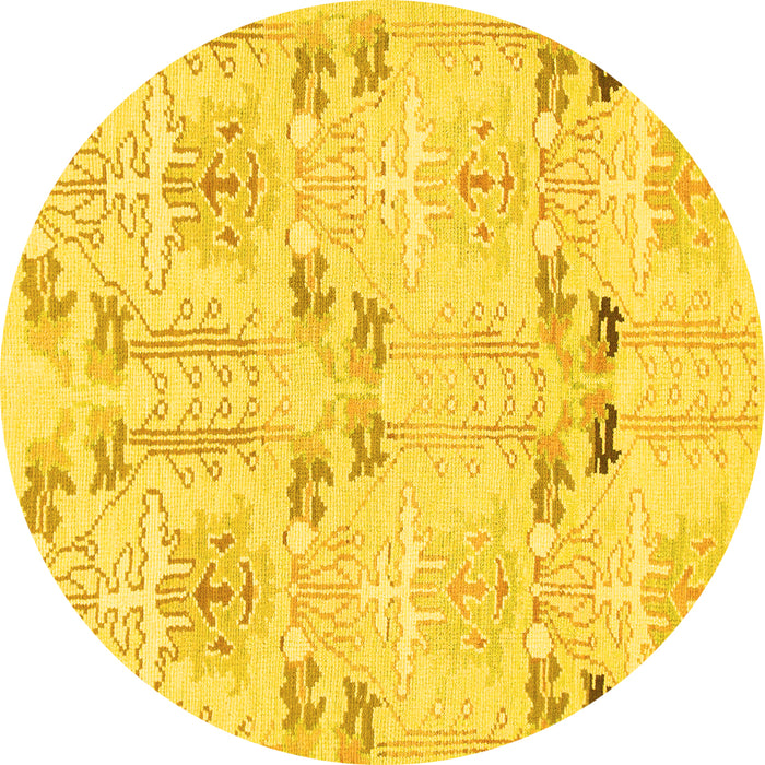 Round Machine Washable Abstract Yellow Modern Rug, wshabs1233yw