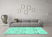 Machine Washable Abstract Turquoise Modern Rug, wshabs1233turq