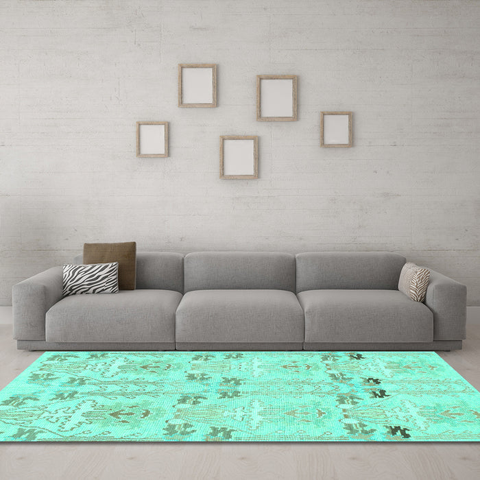 Machine Washable Abstract Turquoise Modern Area Rugs in a Living Room,, wshabs1233turq