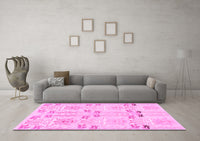 Machine Washable Abstract Pink Modern Rug, wshabs1233pnk