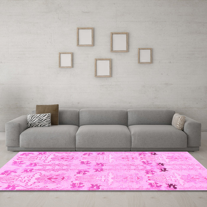 Machine Washable Abstract Pink Modern Rug in a Living Room, wshabs1233pnk