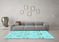 Machine Washable Abstract Light Blue Modern Rug, wshabs1233lblu