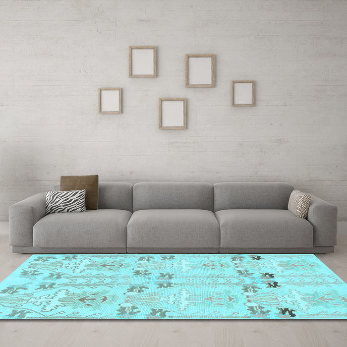 Machine Washable Abstract Light Blue Modern Rug in a Living Room, wshabs1233lblu