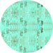 Round Machine Washable Abstract Turquoise Modern Area Rugs, wshabs1233turq