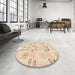 Round Machine Washable Abstract Gold Rug in a Office, wshabs1233