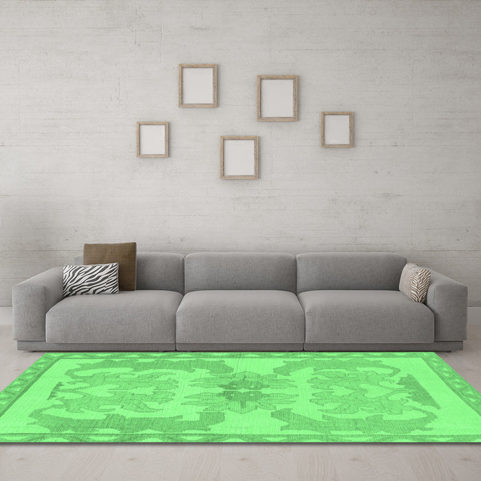 Machine Washable Abstract Emerald Green Modern Area Rugs in a Living Room,, wshabs1234emgrn