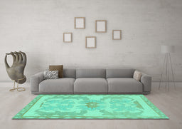 Machine Washable Abstract Turquoise Modern Area Rugs in a Living Room,, wshabs1234turq